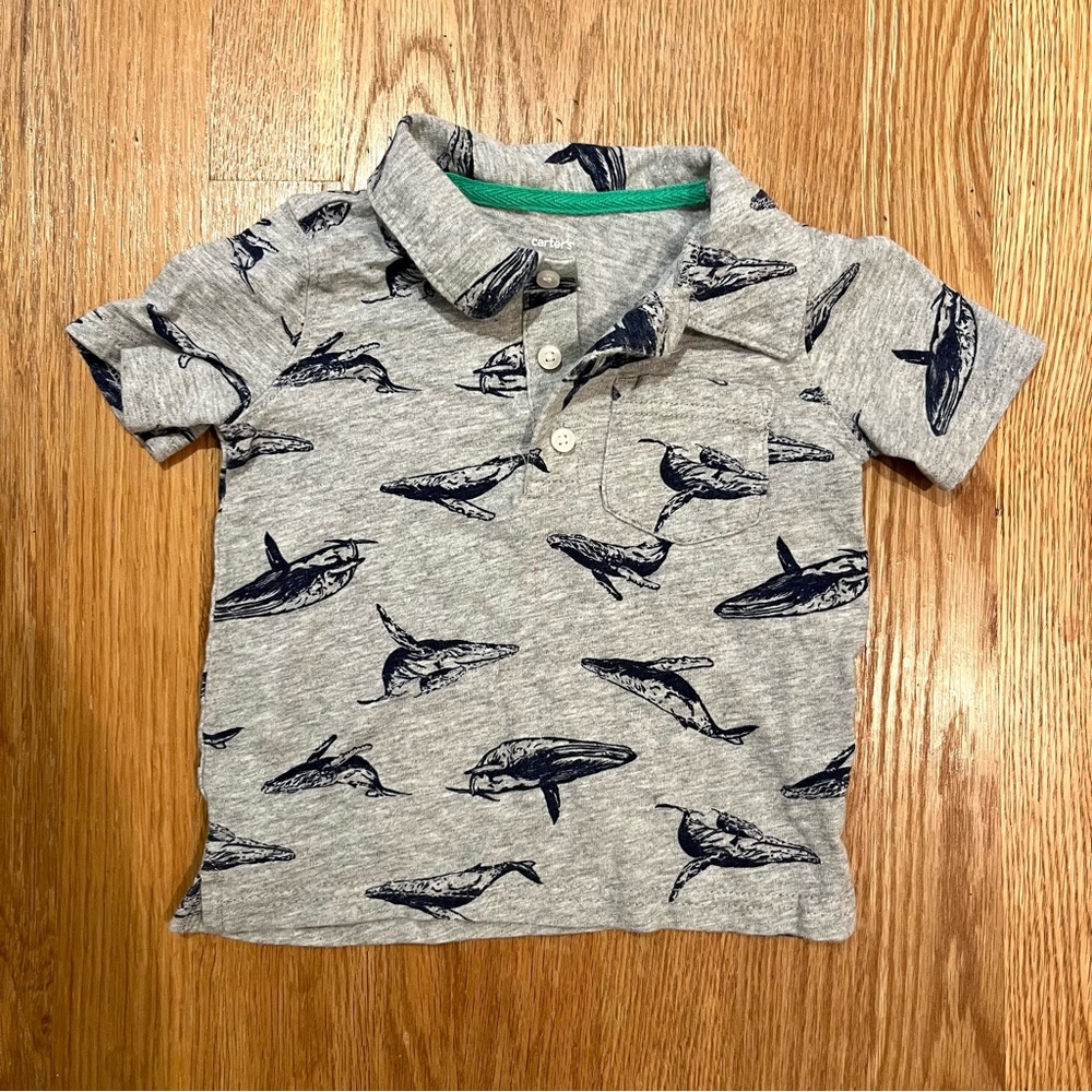 [3 for $15] CARTER'S Whale Gray Polo Shirt (24 months)